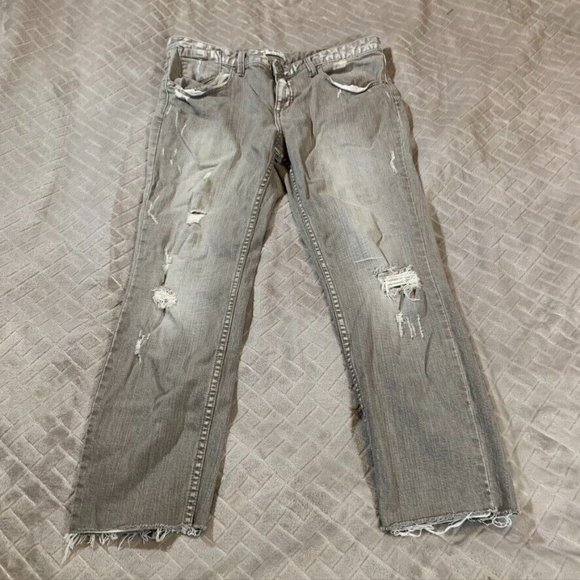 Free People Denim - Free People Womens 31 Denim Jeans Gray Straight Crop Distressed Fray Mid Rise
